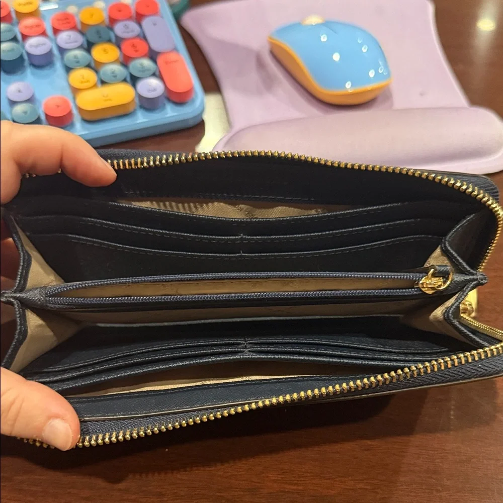 Michael Kors Navy Leather Wallet with Gold Logo - Picture 2 of 5